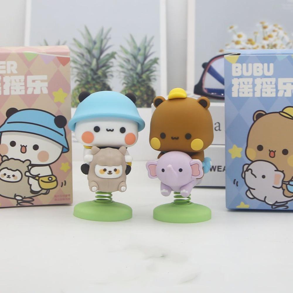 2Pcs Kawaii Panda Bear Figure Shaking Head Auto Center Console Ornament Cute Cartoon Miniatures