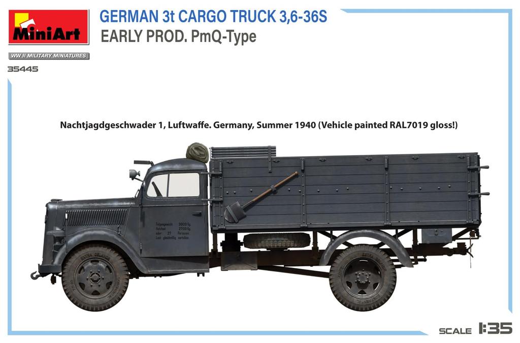 MiniArt German Cargo Truck Early Model PmQ Type Plastic Model MA35445 1/35 3-ton 3,6-36S