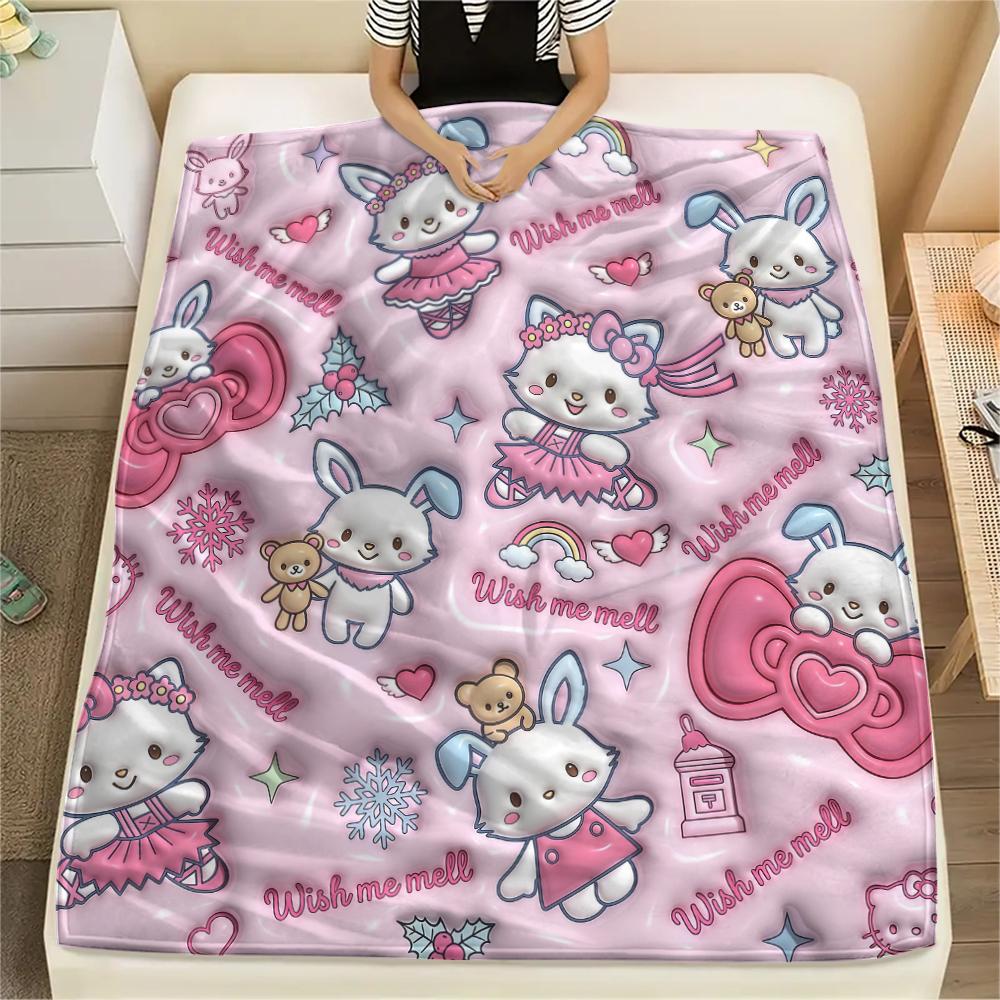 1 шт. Фланелевое одеяло Sanrio с розовым принтом, Высококачественное, Для всех сезонов, Декор для дома, Тепло и комфорт, Идеально подходит для рождественских подарков