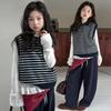 Autumn 2025 Girls' Fashionable Knitted Vest Polo Set - Trendy Three-piece Outfit