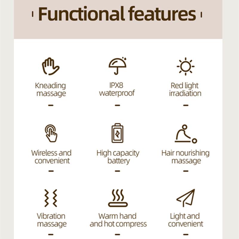 Электрический массажер для головы Scalphero, беспроводной массаж головы, терапия красным светом, водонепроницаемый массажер для тела, плеч, шеи, здравоохранение