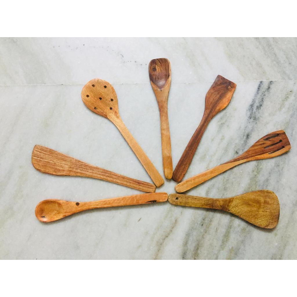 Деревянные сервировочные и кулинарные ложки деревянные коричневые ложки кухонные принадлежности набор из 7 - 8,3 см