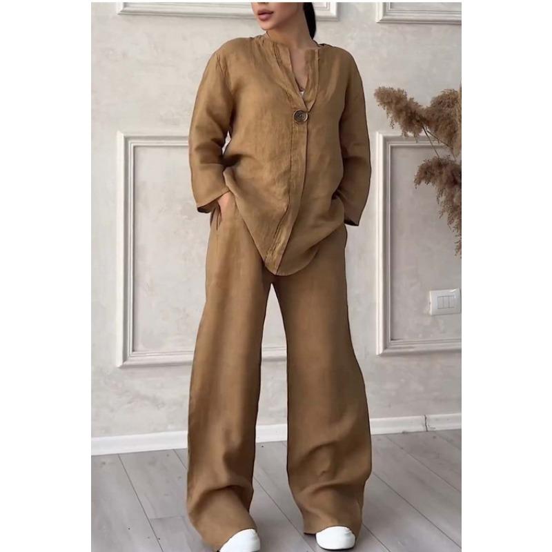 Весна и осень женская рубашка с длинным рукавом модный однотонный повседневный брючный костюм