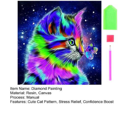 1 Set Diamond Painting Kit Cute Cat Pattern Stress Relief Confidence Boost Relaxation Activity DIY Diamond
