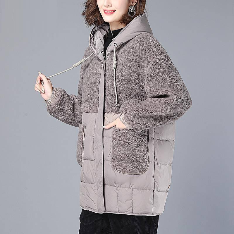 Зимняя женская мода свободная толстая теплая хлопковая куртка с капюшоном теплая парка средней длины из овечьей шерсти