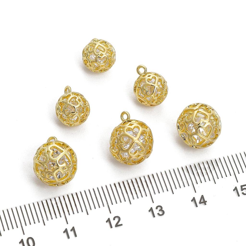 1PC/bag Copper Hollow Ball with Zircon Charm Heart Pendant for Earring Necklace DIY Jewelry Findings Making