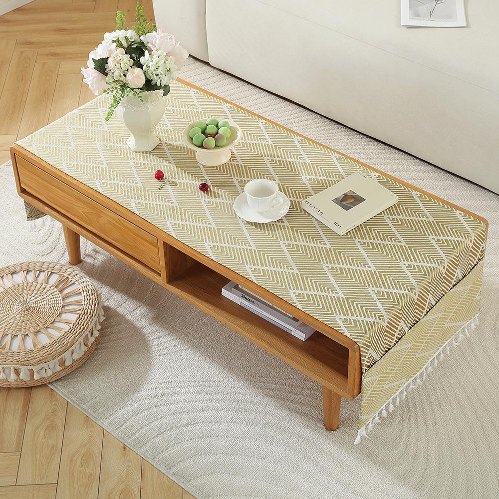 Rectangle Tablecloth Coffee Table Mat Table Mat Fabric Embroidery Jacquard Tassel Household Dust Cover