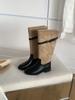 British style belt buckle knight boots women's autumn and winter new color matching boots thick heel high boots