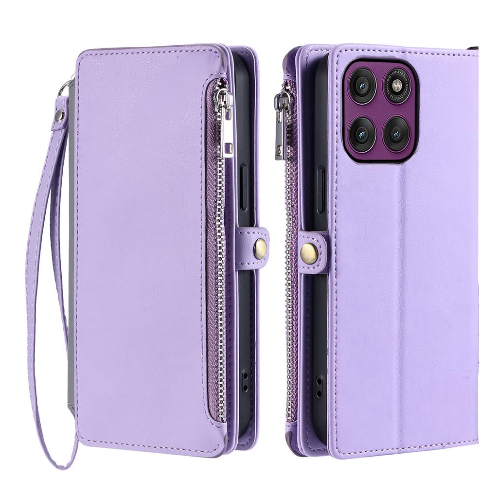 For Motorola Moto G86 5G Case TPU+PU Leather Wallet Phone Cover with Wrist Strap