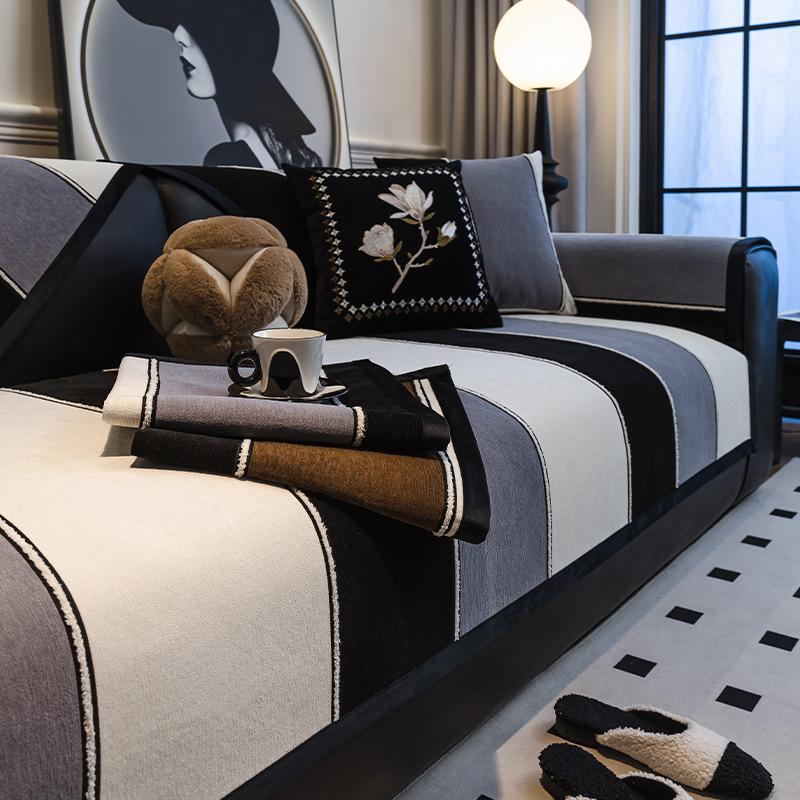 Полосатая подушка для дивана, универсальная для всех сезонов, нескользящая и грязеотталкивающая подушка для сиденья Новый чехол для кожаного дивана Ткань-покрывало-полотенце
