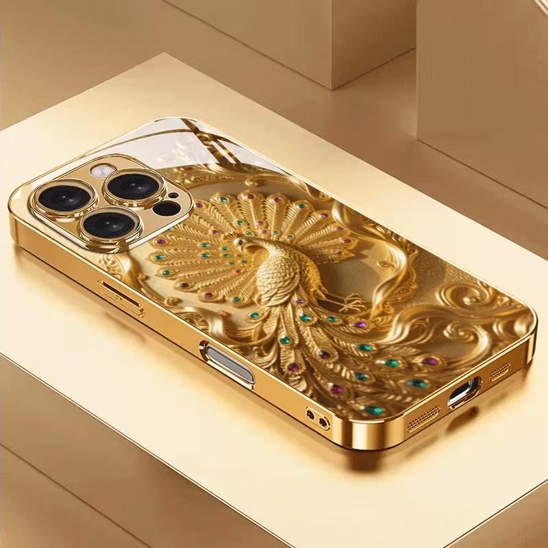Элегантный и роскошный чехол из закаленного стекла с рисунком павлина для iPhone 17 16 11 15 12 13 14 Pro Max Чехол 17 Air iPhone11 16e Обложка