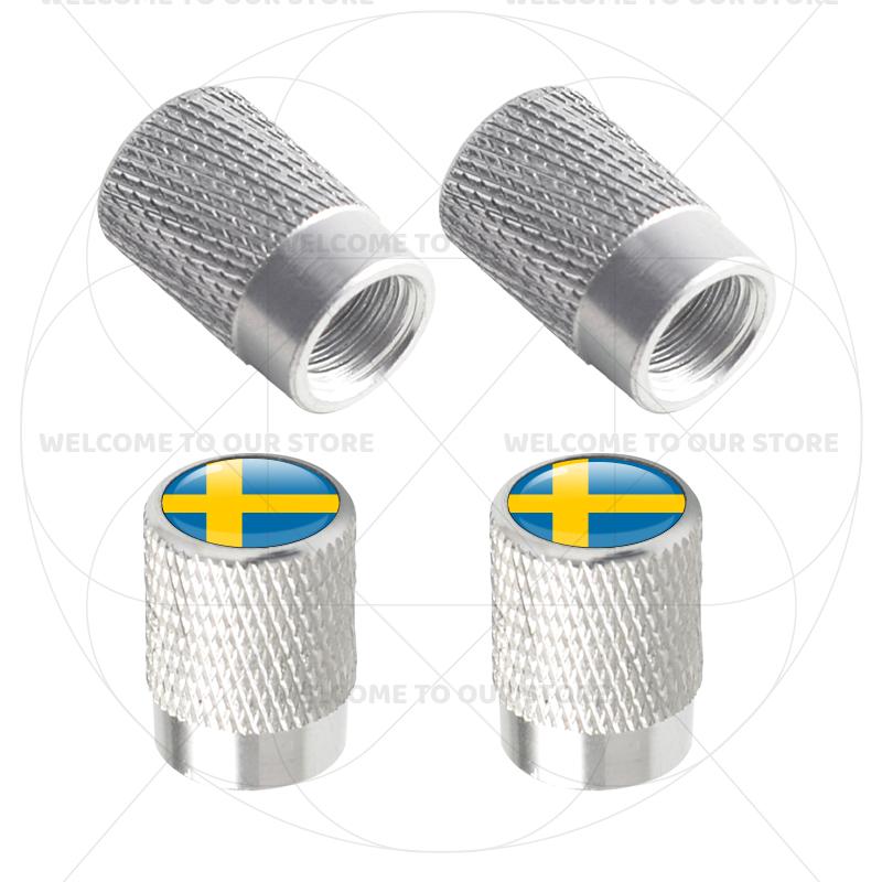 For Sweden Swedish Flag Union Jack Britain Flag KDCM3 Emblem 4Pcs Aluminum Motorcycle Car Tire Valve Caps Wheel Stem Air Dust Covers