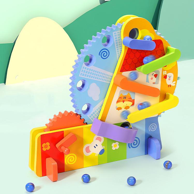 Kids Wooden Roller Ferris Wheel Toy With Multicolor Track And Block Set For Gift