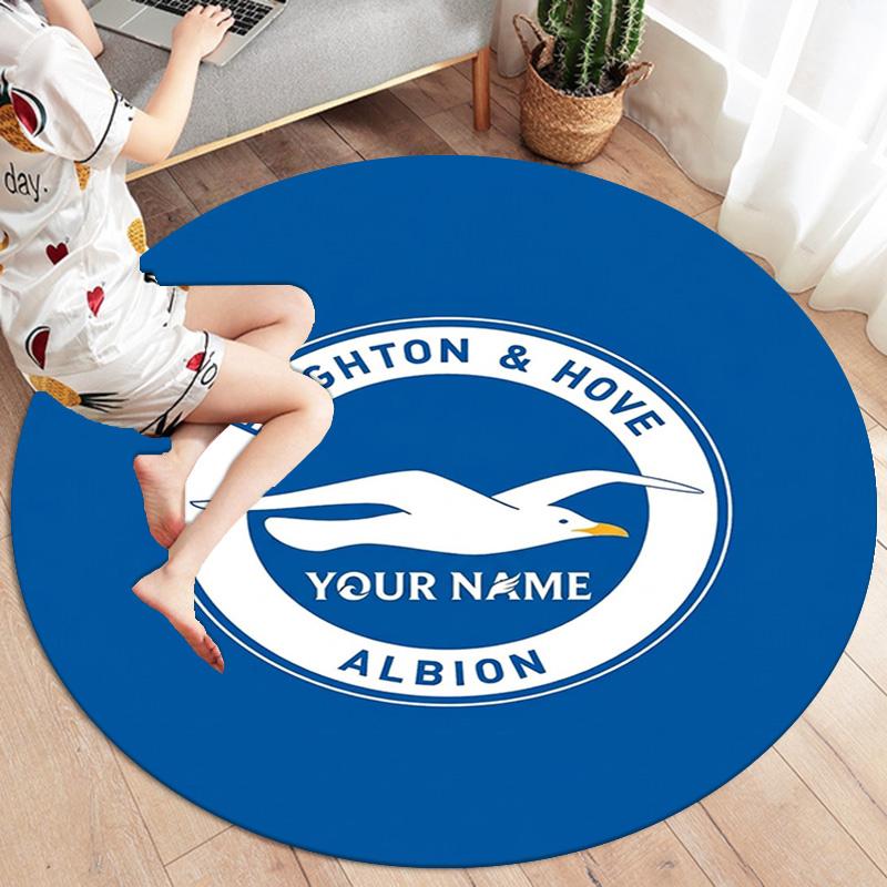 Blue Seagull Emblem Custom Name Round Area Rug Carpet Rug For Living Room Bedroom Sofa Playroom Decor Nonslip Floor Mat