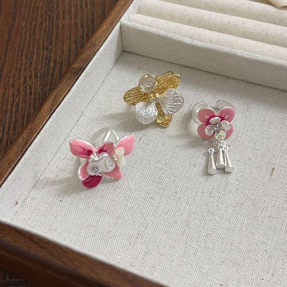 Белый Ирис Цветок Эмаль Кольцо на Палец Орхидея-Бабочка Французское Неправильной Формы Кольцо Женщины