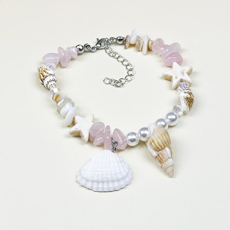 Handmade Seashell & Crushed Stone Bracelet with Lobster Clasp - Perfect Summer Travel Souvenir