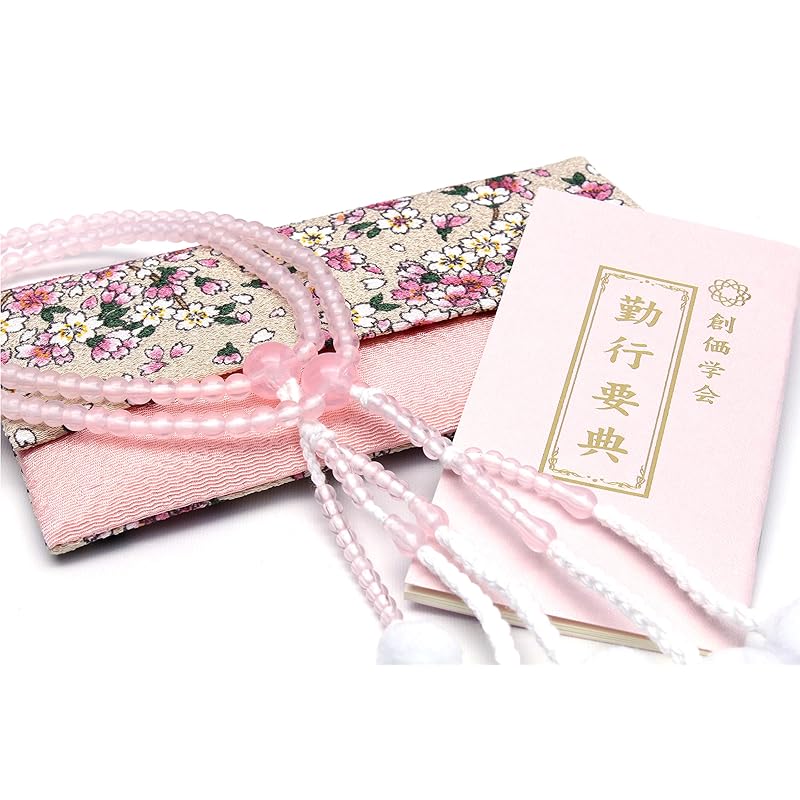 Сделано в Японии Четки для молитвы Сока Гаккай Новый участник представляет набор из 3 предметов Gonggyo для женщин Четки для молитвы держатель розовый фон и молитва с изображением цветущей вишни