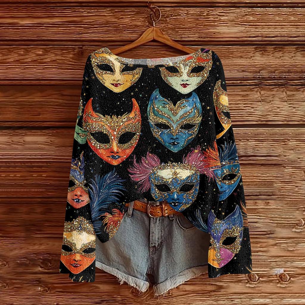 Женский модный пуловер с круглым вырезом, длинным рукавом и принтом, повседневный