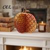 Farmhouse Fall Room Accessories Thanksgiving Wooden Pumpkin Decor, Vintage Striped Hollow Carved Ornament Orange Gradient Crafts for Home Party,