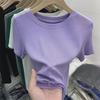 Women's Solid Color French Slim Fit Short Sleeve T-Shirt - 2024 Summer Collection