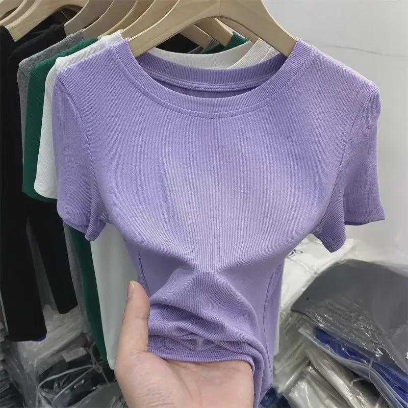 Women's Solid Color French Slim Fit Short Sleeve T-Shirt - 2024 Summer Collection