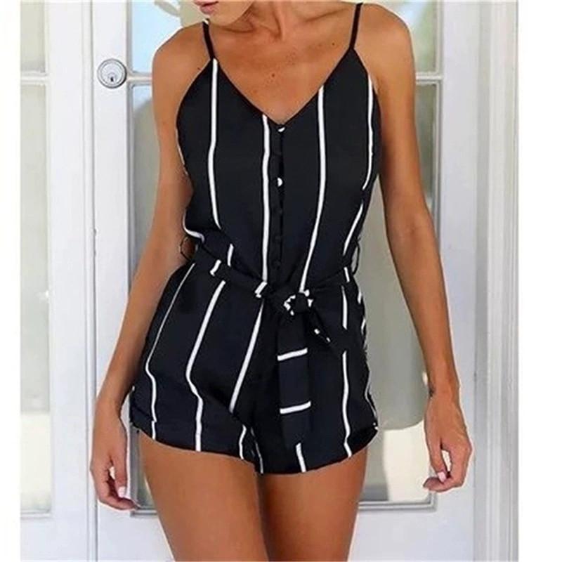 Elegant Cotton Linen Deep V Neck Backless Jumpsuit With Waist Belt For Spring Wear