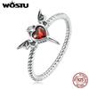 WOSTU Кольцо из серебра 925 пробы в стиле панк-готика с крыльями летучей мыши и плетением, черное сердце с фианитом, ретро-кольца для женщин, украшения на Хэллоуин, подарок, хип-хоп