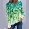 Женская осенняя мода с длинным рукавом, градиентным цветом, цветочным принтом, V-образным вырезом, пуловеры, футболка, блузка, топ