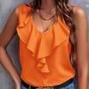 Женские модные повседневные летние весенние однотонные блузки и рубашки без рукавов с v-образным вырезом и принтом