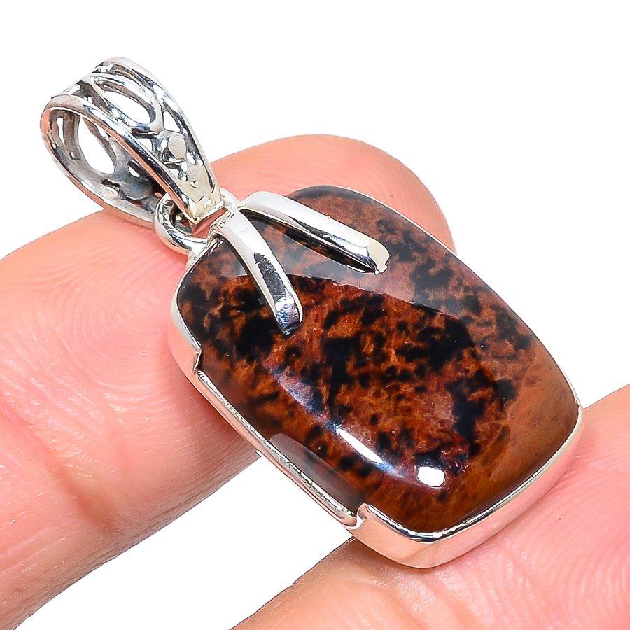 Natural Mahogany Red Obsidian 925 Solid Sterling Silver Gift Pendant 1.50" m7s83