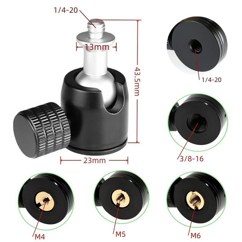 Low Center Gravity Mini Ball Head 360° Stable Panoramic Tripod Head 1/4'' 3/8" Screw Hole for Professional Photography