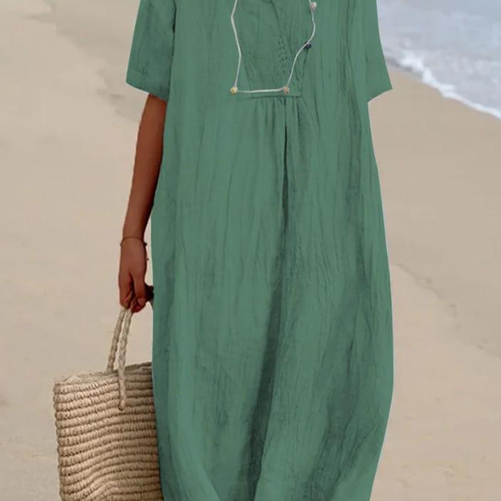 Женское платье из хлопка и льна однотонное - В наличии