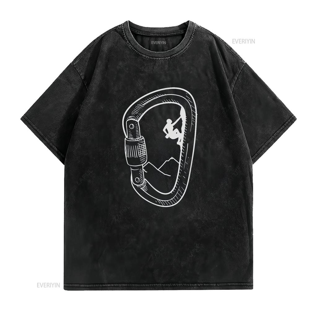 Rock Climbing T Shirt Carabiner Mountain Climber  vintage Washed Slightly Unisex graphic Top For Everyday Wear Stretched