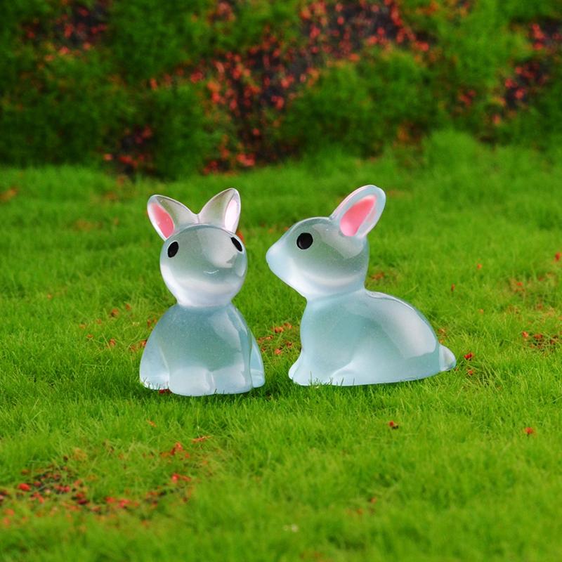 10 шт. милые мини-кролики из светящейся смолы, украшения, светящиеся в темноте, миниатюрные фигурки кроликов, микропейзаж, кукольный домик, украшение