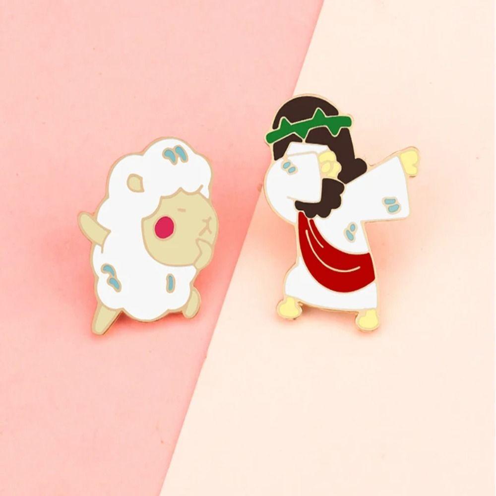 Little Sheep Jesus Messiah Brooches Interest Enamel Brooches Christian Faith Icon Badge Women Men