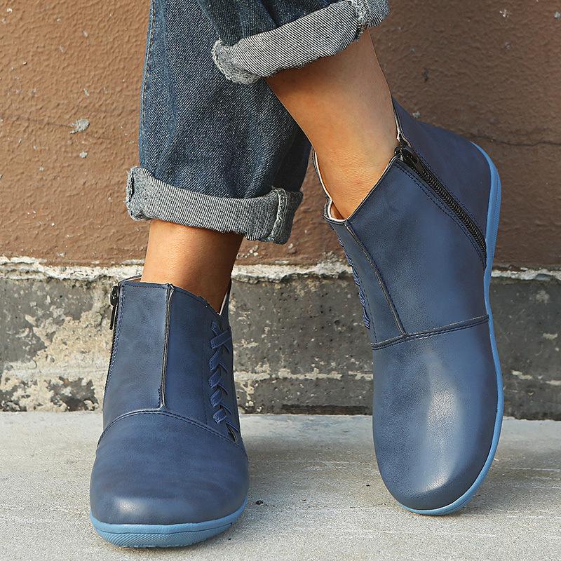 Женские ботинки зимние ботинки женская обувь из искусственной кожи до щиколотки зимняя плоская ретро мода повседневная обувь без застежек с круглым носком 2024 563