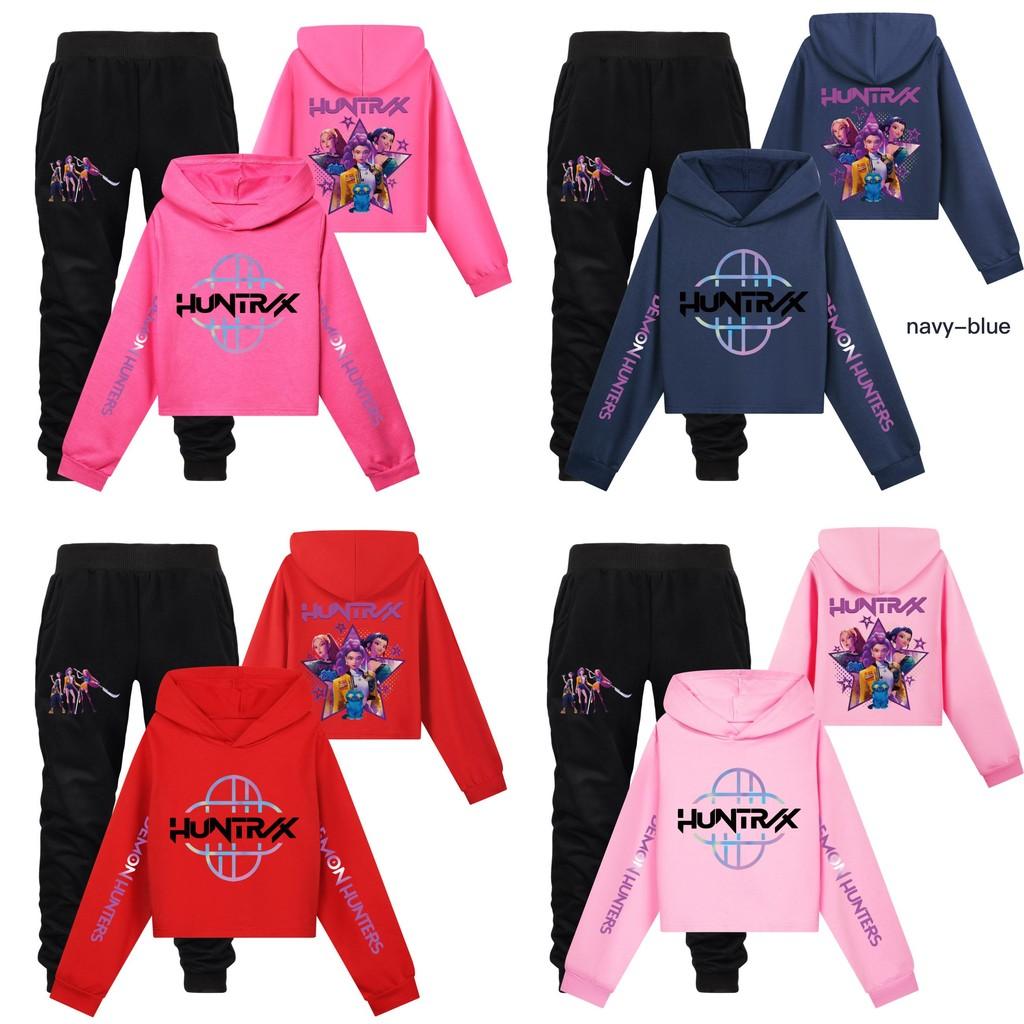 Kpop Demon Hunters Girl Hoodie Pants Set With Cartoon Print For Casual Wear