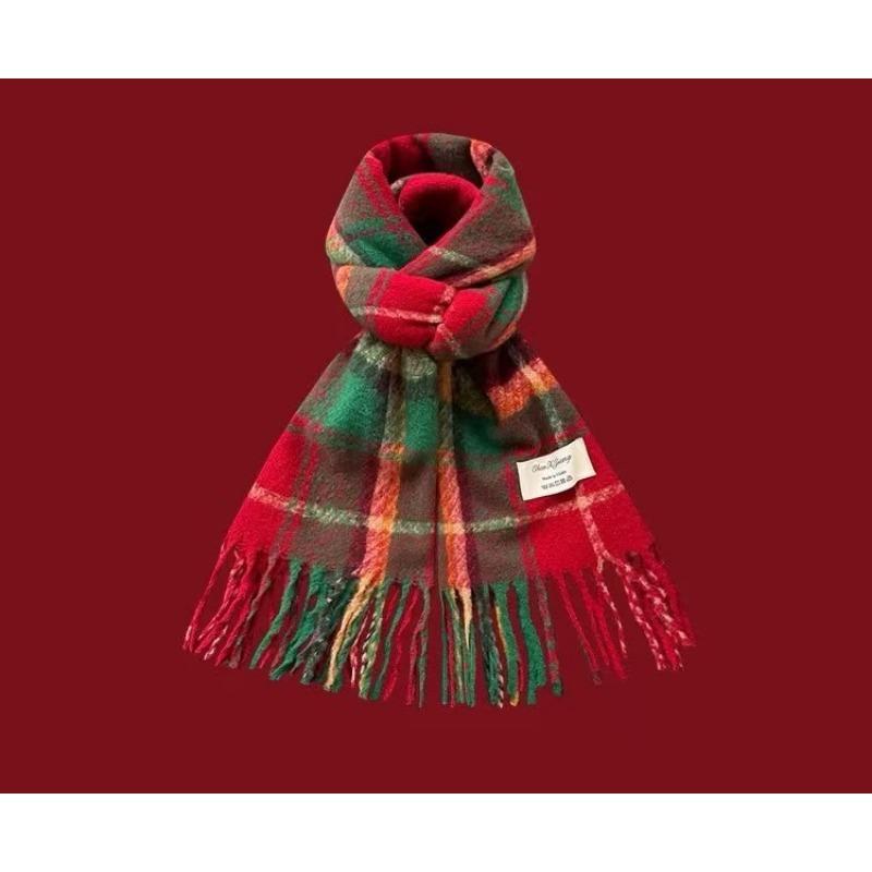 Christmas Scarf Collection Red Scarf Female Autumn and Winter White Student Warm New Scarf Couple Gift