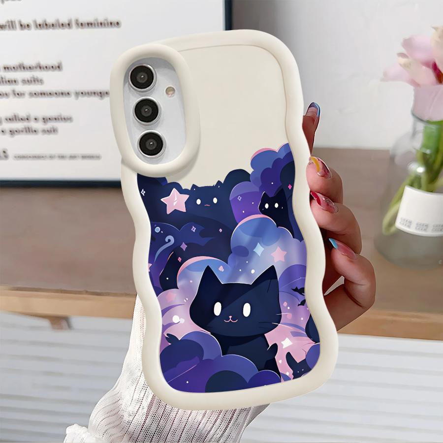 Black Cat Starry Night Soft Phone Cover Case for Samsung Galaxy A11 A16 A12 A13 A14 A21s A15 A52 A22 A53 A04 A33 A06 A03 A05 A23
