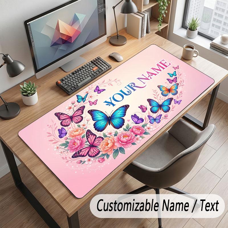 Butterfly Theme Customized Mouse Pad Personalized Print Name Text Desk Mat For Home Office Table Decor