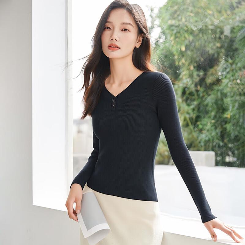 Handu Yishe Women's Slim-Fit V-Neck Knit Pullover Sweater