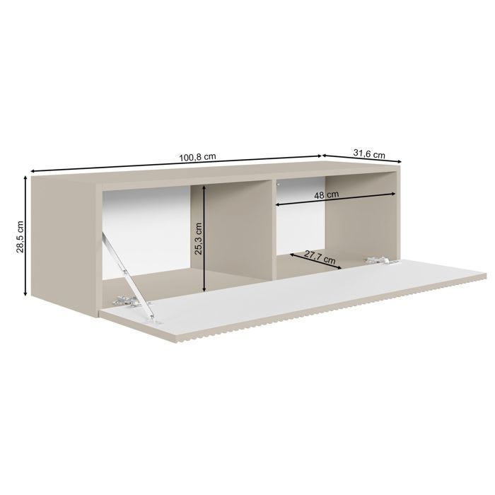 Meuble TV mural avec façades à lamelles rainurées – VELDIO – 100 cm – blanc