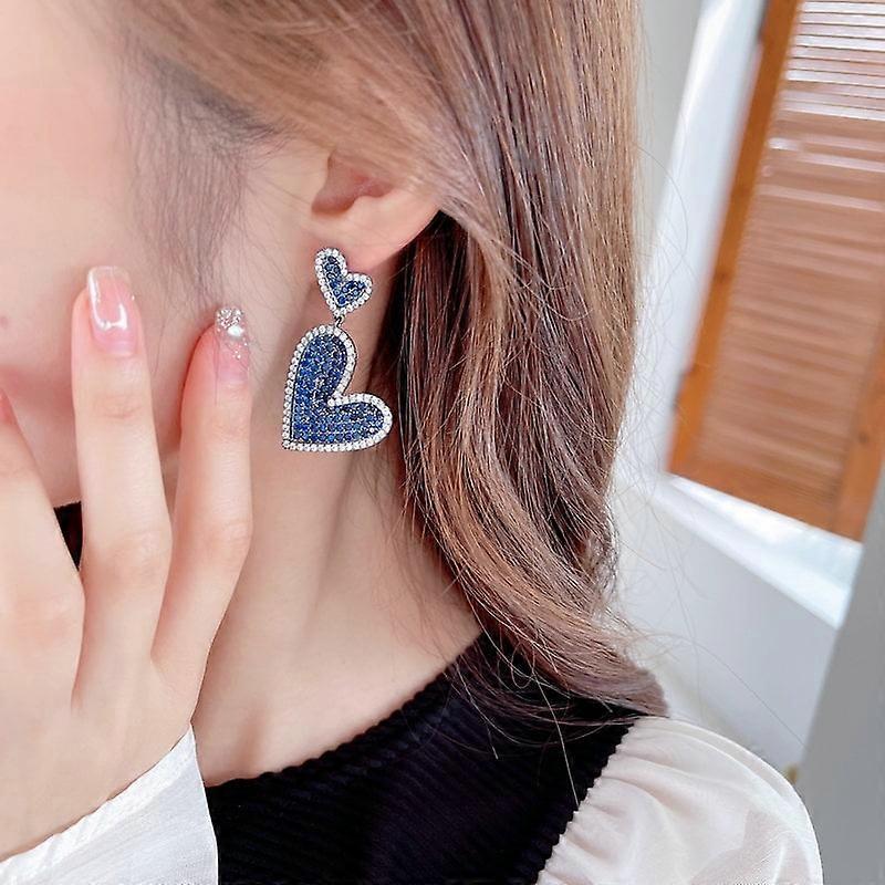 S925 Silver Needle Exaggerated Atmosphere Light Luxury High-end Earrings Slightly Full of Zircon Heart-to-heart Double-layer Love-shaped Earrings