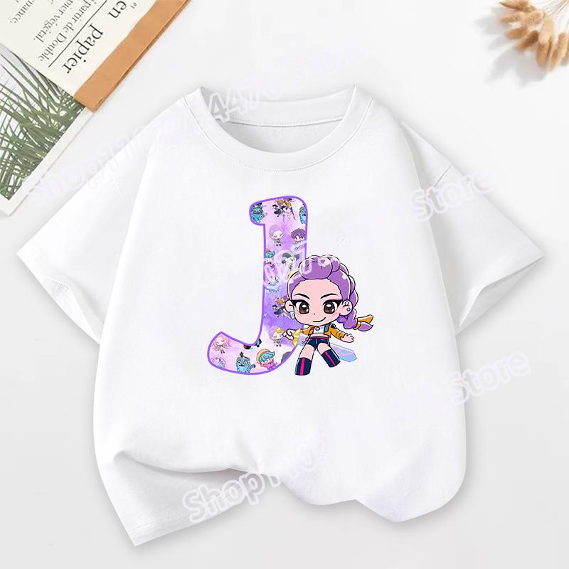 K-pop Охотники на демонов Детская футболка с коротким рукавом Мультяшный принт Руми Мира Зои от A до Z Хлопковые топы Каваи Летние повседневные футболки Детские подарки