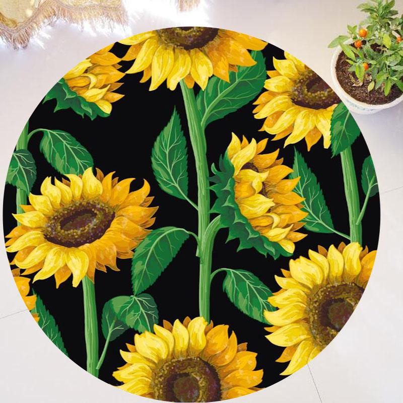 Chic You Are My Sunshine Подсолнух Круглый ковер Гостиная Спальня Современный цветочный ковер Напольный коврик Стул Дом