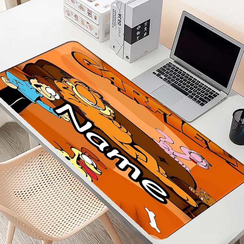 Custom Name Personalized Garfield Pattern Mousepad, Laptop PC Desk Mat, Decorative Desk Mat for Home Keyboard Pad Gift