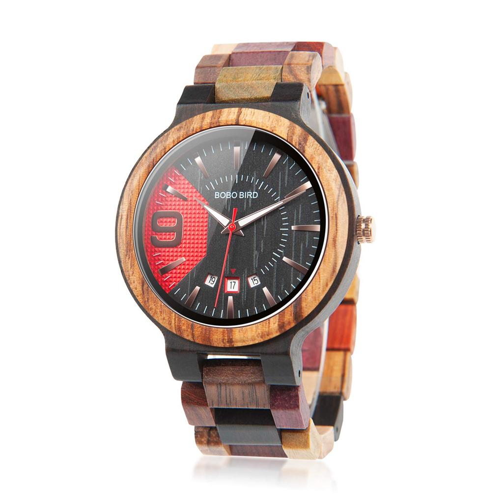 BOBO BIRD Colorful Wooden Analog Quartz Movement with Date Handcrafted Luxury Casual Watch with Gift Box Men's Watch, Display,