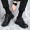 Thick Sole Male Casual Shoe Black Plain Low-Top Common Retro Classic Original Price New In Cowhide Size 44 Men's Leather Shoes