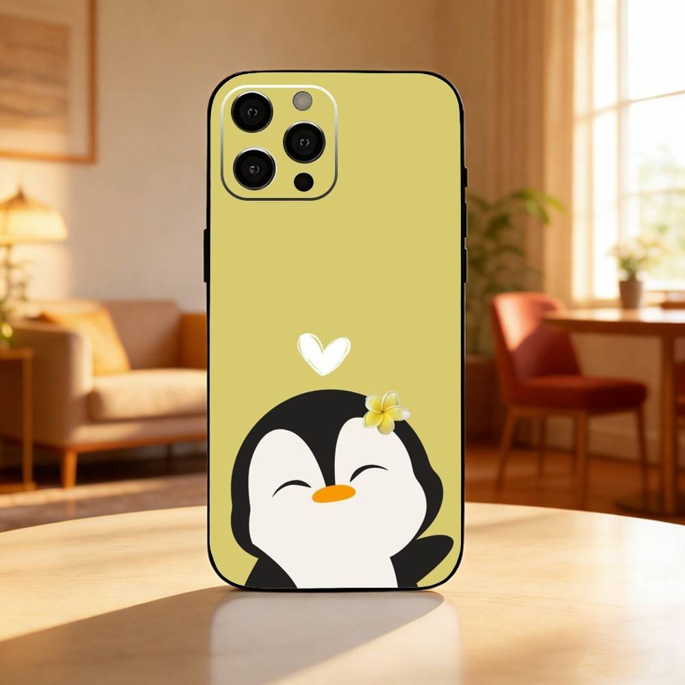 Cute Pudgy Penguin Phone Case For iPhone17,16,15,14,13,12 Plus,Max Soft Silicone Black Cover