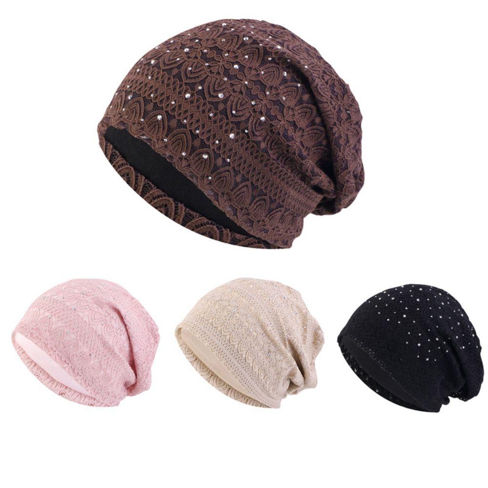 Lace Slouchy Beanie Rhinestone Rhinestone Skull Cap Gifts Chemo Headwear Autumn Winter